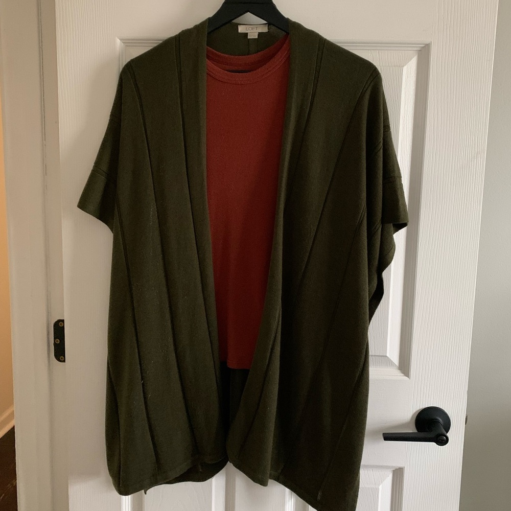 LOFT Olive Cardigan with Rust Top
